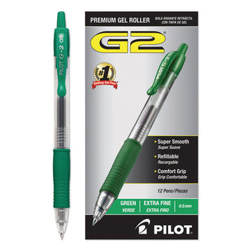 Pilot® G2 Premium Gel Pen, Retractable, Extra-fine 0.5 Mm, Green Ink, Smoke Barrel, Dozen freeshipping - TVN Wholesale